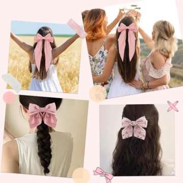 Drnytunk Bow Hair Clips for Women Girls Satin Hair Ribbon Clips Bowknot Barrettes,3PCS Tassel Hair B...