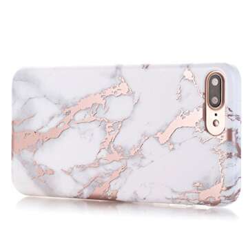 BAISRKE Shiny Rose Gold Marble Design Clear Bumper Matte TPU Soft Rubber Silicone Cover Phone Case Compatible with iPhone 7 Plus iPhone 8 Plus White