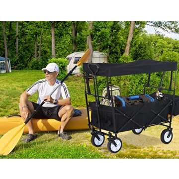 Collapsible Wagon Extra Large Wagons Carts Heavy Duty Foldable w/Removable Canopy & Cooler Bag,Beach...