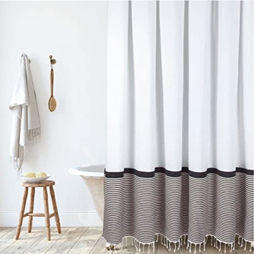 HALL & PERRY Modern Shower Curtain with Tassels for Style