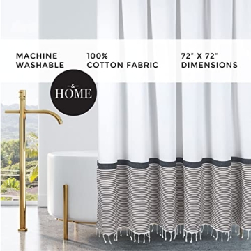HALL & PERRY Modern Shower Curtain with Tassels for Style