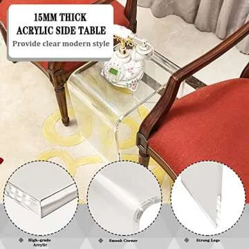 NEJHC Acrylic Side Table Set of 2, 18" H x 16" W x 12" D x 3/5'' Thick Clear Small End Table, Transparent Nightstand and Stool for Home Office, Living Room and Bedroom