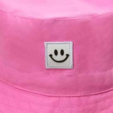 Baby Girl Sun Hat Summer Beach Bucket Hats for Toddler 6-12,12-24 Months Smile Face Pink