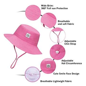 Baby Girl Sun Hat Summer Beach Bucket Hats for Toddler 6-12,12-24 Months Smile Face Pink