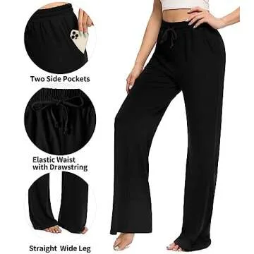 OLIKEME Wide Leg Sweatpants with Pockets for Women Comfy Lounge Pants Stretchy Lightweight Athletic Pants (Black-M)
