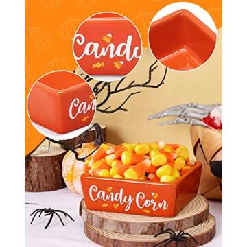 Halloween Candy Dish Set of 2 Mini Ceramic Bowl for Tiered Tray Decor Ghost Party Decoration Candy Holder Corn Trick Or Treat Table Shelf Farmhouse Home Housewarming Gift Idea Pumpkin Sweet Lolipop