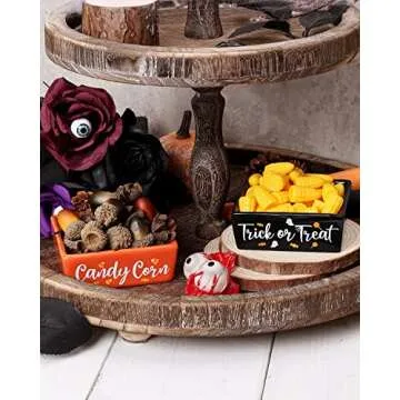 Halloween Candy Dish Set of 2 Mini Ceramic Bowl for Tiered Tray Decor Ghost Party Decoration Candy Holder Corn Trick Or Treat Table Shelf Farmhouse Home Housewarming Gift Idea Pumpkin Sweet Lolipop
