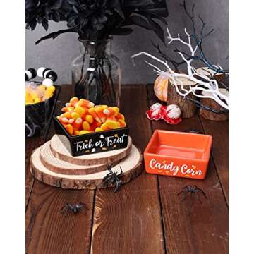 Halloween Candy Dish Set of 2 Mini Ceramic Bowl for Tiered Tray Decor Ghost Party Decoration Candy Holder Corn Trick Or Treat Table Shelf Farmhouse Home Housewarming Gift Idea Pumpkin Sweet Lolipop