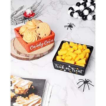 Halloween Candy Dish Set of 2 Mini Ceramic Bowl for Tiered Tray Decor Ghost Party Decoration Candy Holder Corn Trick Or Treat Table Shelf Farmhouse Home Housewarming Gift Idea Pumpkin Sweet Lolipop