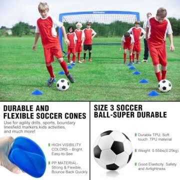 Kids Soccer Goal Set for Ages 3-16 - Training Equipment
