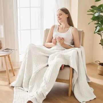 ACCOTIA 6 Layer Muslin Blanket Queen Size 80" x 90", Lightweight Breathable Soft 100% Cotton Bed Blanket Adult Gauze Blanket for Bed Couch Sofa All Season, White