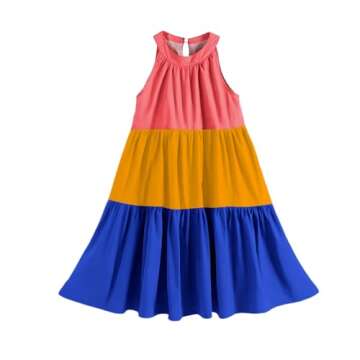 Stylish Girls Sleeveless Color Block Dress for Summer Fun