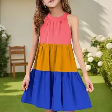 Girls Sleeveless Color Block Dress for Summer Casual Fun