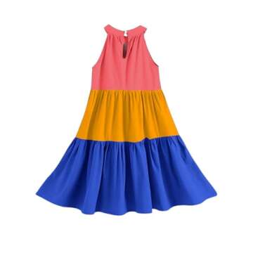 Girls Sleeveless Color Block Dress for Summer Casual Fun