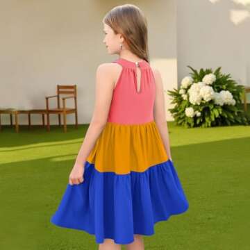 Girls Sleeveless Color Block Dress for Summer Casual Fun