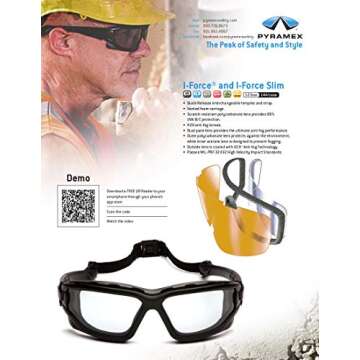 Pyramex Safety PYRAMEX I-Force Slim Safety Goggle, Black Frame/Clear Anti-Fog Lens