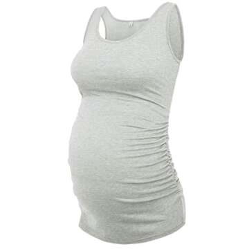 AMPOSH Women's Maternity Tank Top 3 Pack Ruched Side Sleeveless Pregnancy Basic Shirt(Black/Gray/White, XL)
