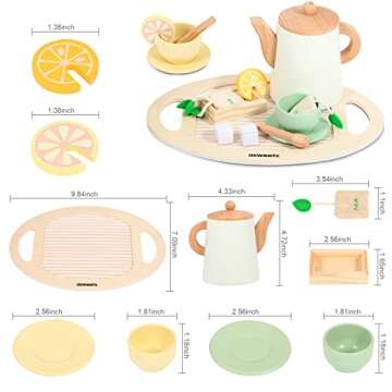 Asweets Wooden Tea Set for Little Girls,Tea Party Set Play Kitchen Accessories for Kid Playset Prete...