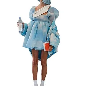 Women's Puff Sleeve Tulle Party Dress for Summer Events