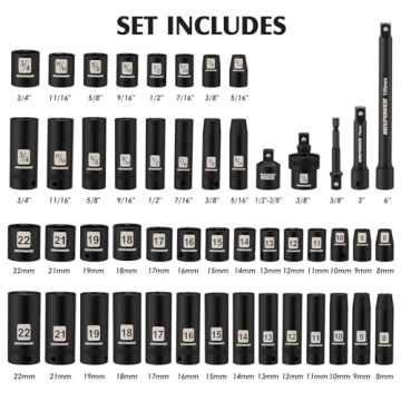 MIXPOWER 49-Piece 3/8" Drive Impact Socket Set CR-V Steel