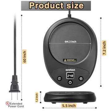 Oroton Mug Warmer for Coffee and Tea, Auto Shut Off,4.3 Inch Large Heated Plate,8 Temperature Settings, 1-8 Hour Timer Settings, Smart Coffee Warmer Plate Milk Tea Water(Black)