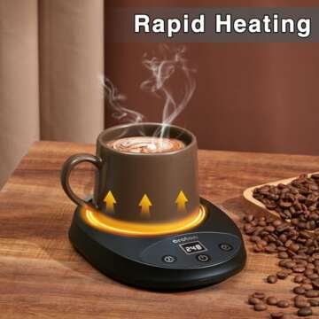 Oroton Mug Warmer for Coffee and Tea, Auto Shut Off,4.3 Inch Large Heated Plate,8 Temperature Settings, 1-8 Hour Timer Settings, Smart Coffee Warmer Plate Milk Tea Water(Black)