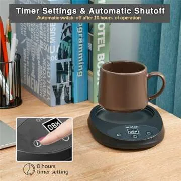 Oroton Mug Warmer for Coffee and Tea, Auto Shut Off,4.3 Inch Large Heated Plate,8 Temperature Settings, 1-8 Hour Timer Settings, Smart Coffee Warmer Plate Milk Tea Water(Black)