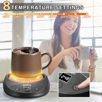 Oroton Mug Warmer for Coffee and Tea, Auto Shut Off,4.3 Inch Large Heated Plate,8 Temperature Settings, 1-8 Hour Timer Settings, Smart Coffee Warmer Plate Milk Tea Water(Black)