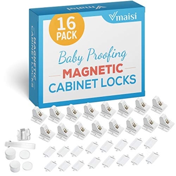 16 Pack Child Safety Magnetic Cabinet Locks - Vmaisi Children Proof Cupboard Baby Locks Latches - Ad...