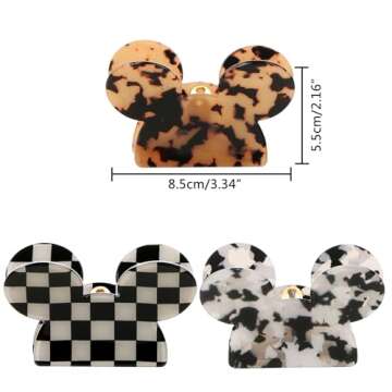 3Pcs Mouse Head Hair Claw Clips, BENOSPACE Acrylic Lady Bear Hair Clips for Thin Medium Curly Hair M...