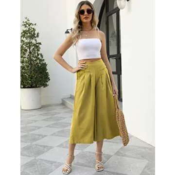 Gihuo Women’s Casual Cotton Linen Palazzo Pants - Wide Leg