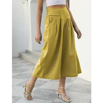 Gihuo Women’s Casual Cotton Linen Palazzo Pants - Wide Leg