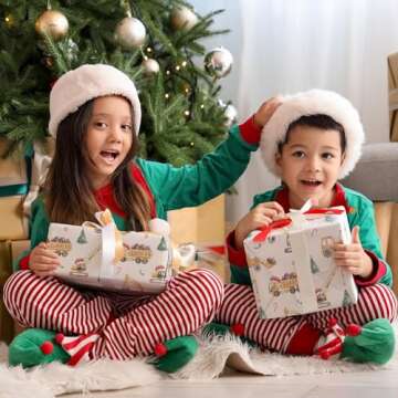 SaringSwoon Construction Christmas Wrapping Paper for Kids - Holiday Wrapping Paper with Dump Trucks...