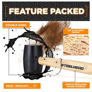 STEELHEAD 3-Piece Wood Handle Rubber Mallet Set | 8oz, 16oz & 32oz Mallets | Lightweight & Durable, Strike-Minimizing Handles, USA-Based Support