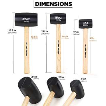 STEELHEAD 3-Piece Wood Handle Rubber Mallet Set | 8oz, 16oz & 32oz Mallets | Lightweight & Durable, Strike-Minimizing Handles, USA-Based Support