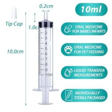 10ml Syringe for Liquid, Oral, Scientific Labs, Measurement, Dispensing, with Cap- 3 Pack