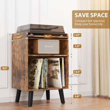 Record Player Stand, Turntable Stand with Record Storage and Charging Station & USB Ports, Record Pl...
