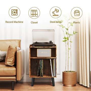 Record Player Stand, Turntable Stand with Record Storage and Charging Station & USB Ports, Record Player Table with Metal Divider, Record Stand Up to 120 Albums for Living Room, Bedroom Brown