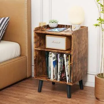 Record Player Stand, Turntable Stand with Record Storage and Charging Station & USB Ports, Record Player Table with Metal Divider, Record Stand Up to 120 Albums for Living Room, Bedroom Brown