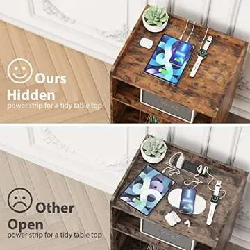 Record Player Stand, Turntable Stand with Record Storage and Charging Station & USB Ports, Record Player Table with Metal Divider, Record Stand Up to 120 Albums for Living Room, Bedroom Brown