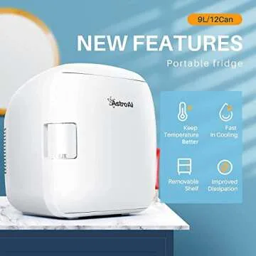 AstroAI Mini Fridge, 12 Can Skincare Fridge AC/DC Small Refrigerator Portable Thermoelectric Cooler and Warmer for Gift, Bedroom, Beverage, Skincare, ETL Listed (White)
