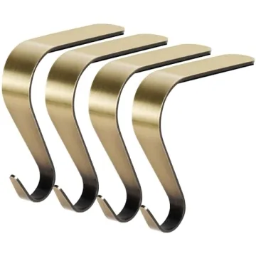 Palonu Metal Christmas Stocking Holders - 4 Bronze Hooks for Mantel Decor
