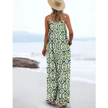 YESNO Women's Summer Boho Casual Jumpsuits Wide Leg Overalls Floral Print Baggy Rompers with Pockets XS PZZCR 439G