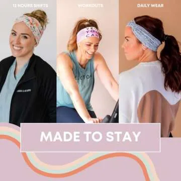 Soft Non-Slip Stretchy Headbands for Women - Buttery & comfortable, Wide Knot, Workout Hairband, Sweat Absorbent Colors, No Headache Fit, Sports Band, Runner, Nurses Headband, Hair styling accessories