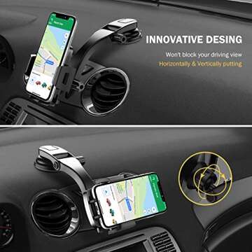 Miracase Car Phone Mount, Dashboard Phone Holder for Car Windshield Adjustable Universal Stand Heavy Duty Hands Free Support for Vehicles Trucks Long Arm Cradle for All Smartphones