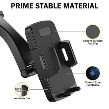 Miracase Car Phone Mount, Dashboard Phone Holder for Car Windshield Adjustable Universal Stand Heavy Duty Hands Free Support for Vehicles Trucks Long Arm Cradle for All Smartphones