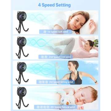 ECLIP Portable Stroller Fan, LED Display, 4 Speeds, Flexible Tripod Clip On Fan Blow Cold Air, 30dB Quiet Handheld Desk Cooling Baby Fan for Car Seat Crib Bike Treadmill (3 Inches Black)