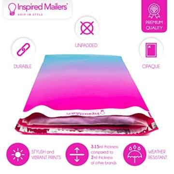 Inspired Mailers - Large Poly Mailers 14.5 x 19-20 Pack - Vibrant Ombre - Large Shipping Bags for Cl...