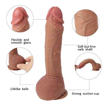 SUWUKA 10" Realistic Dildos Feel Like Skin,Soft Liquid Silicone Dildo with Strong Suction Cup for Hands-Free Play,Anal Dildo for Men Lifelike Fake Penis for G Spot Stimulation Adult Sex Toys for Women