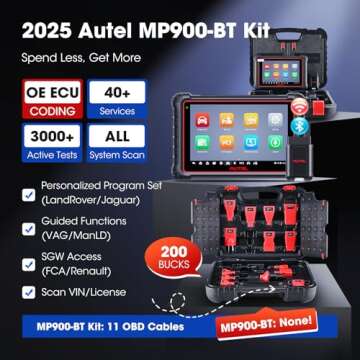 Autel MaxiPRO MP900-BT Kit Scanner w/ 200 Bucks OBD1 Kit: 2025 DoIP/CAN FD MP900BT Kit, New Model of MK900BT MP900-BT MS906BT, Pro ECU Coding as MS906 Pro, 3000+ Tests, 40+ Service, OS 11, FCA SGW